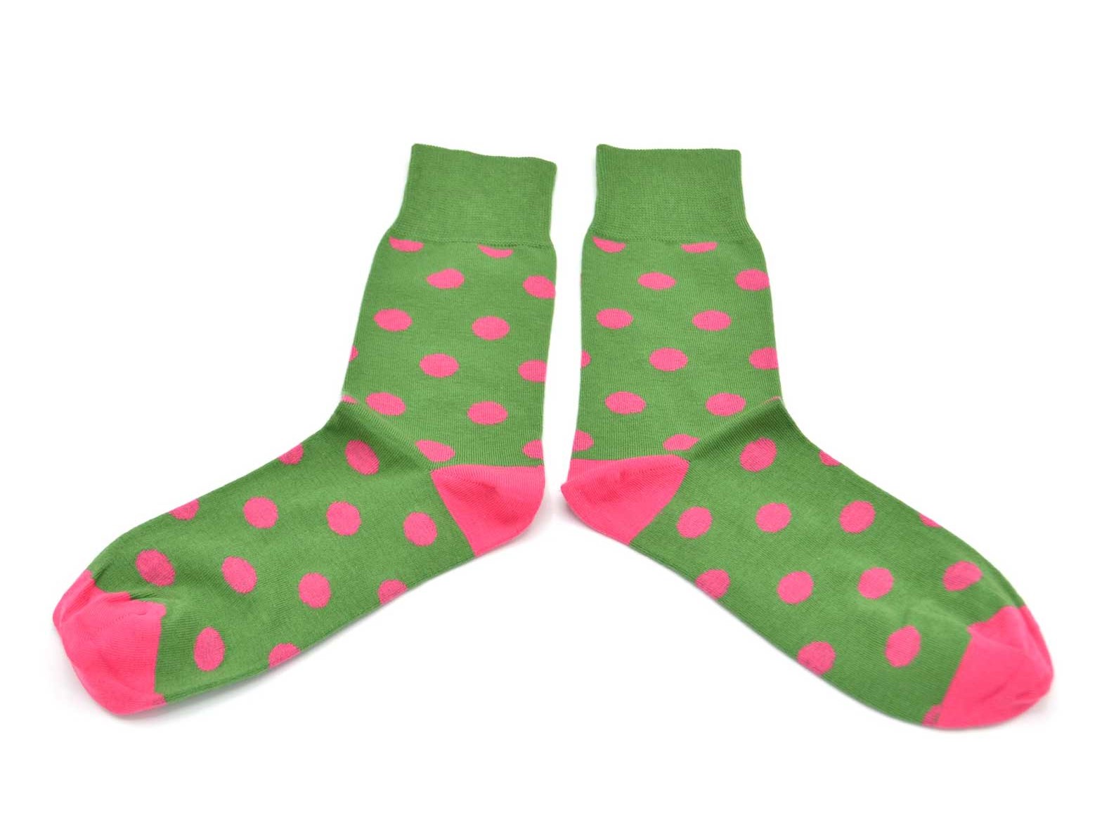 chaussettes-fantaisie-hommes-femmes-en-coton-vertes-à-motif-gros-roses-remaillées-à-la-main